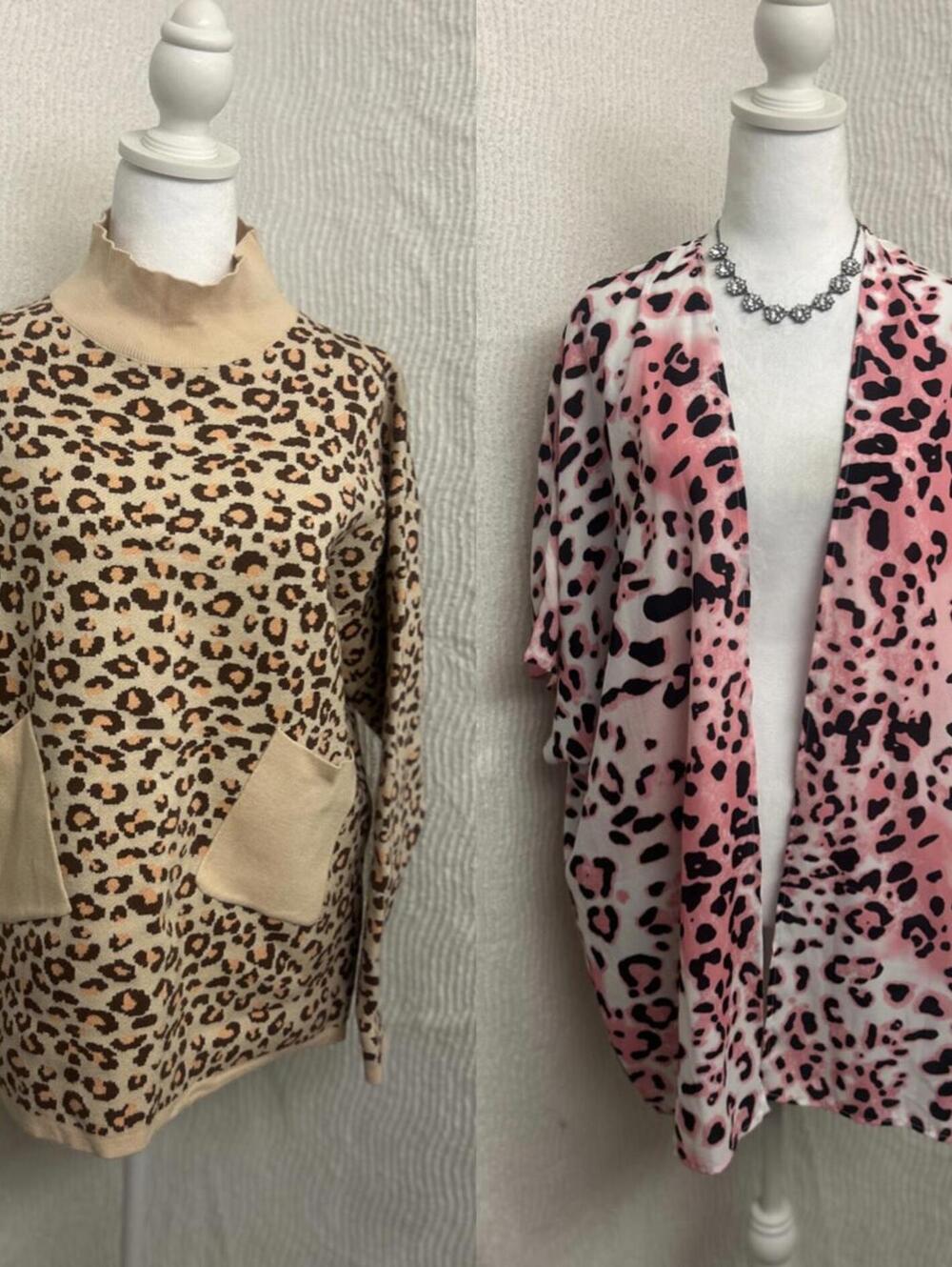Bibi Leopard Print Bundle Kimono + Sweater Boho Women's Medium Lot Layering